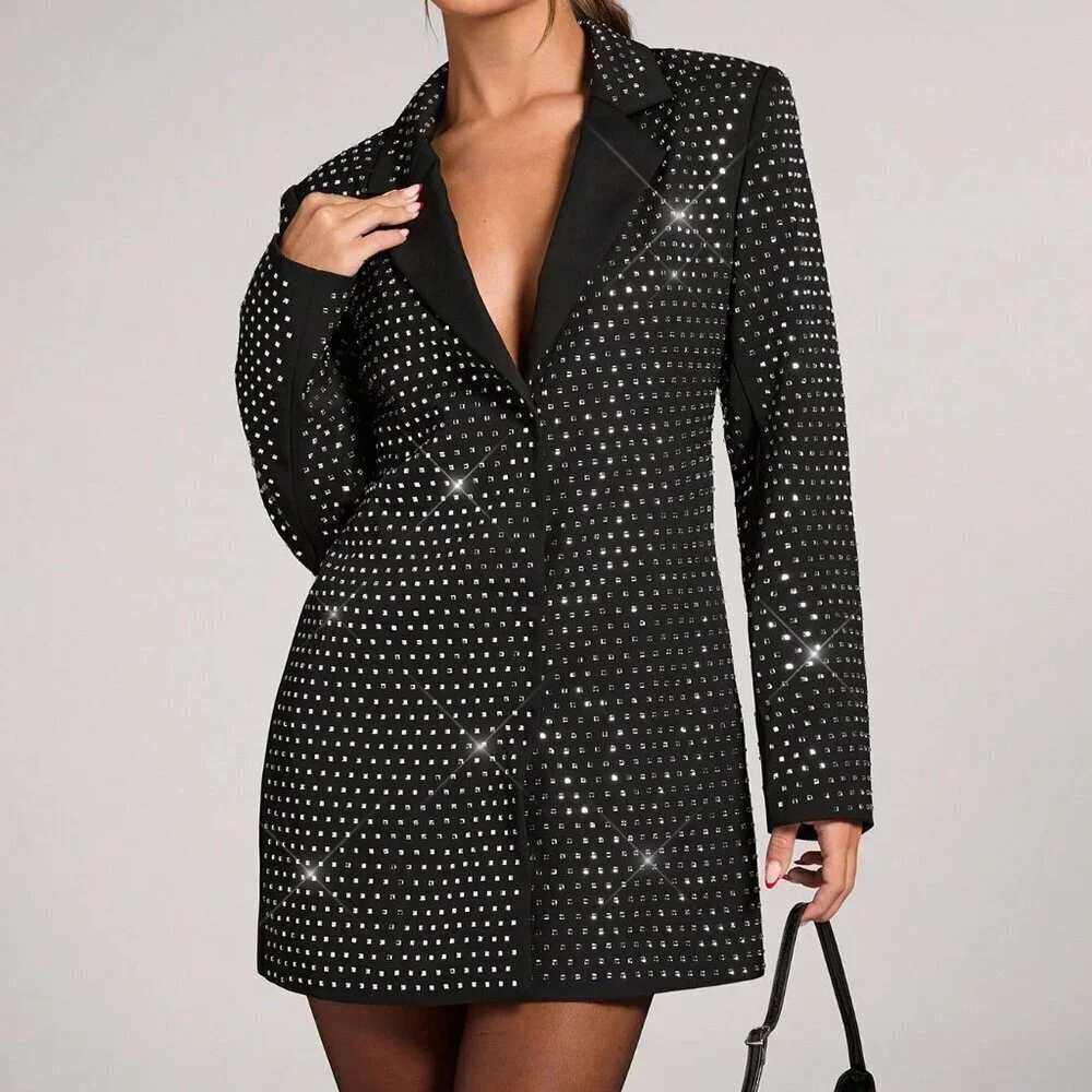 Black Party Women's Rhinestone Blazer Jacket